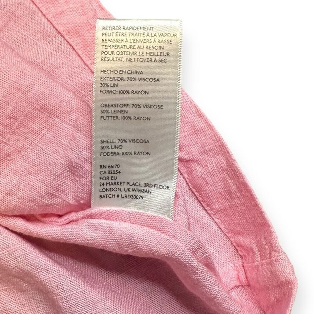 URBAN OUTFITTERS Women’s Pink Linen Blend Button-Front Drop Waist Midi Dress Siz - Picture 6 of 8